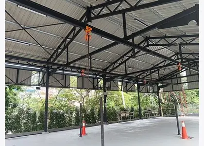 Interior view of completed steel roof framing